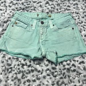 Teal jean shorts